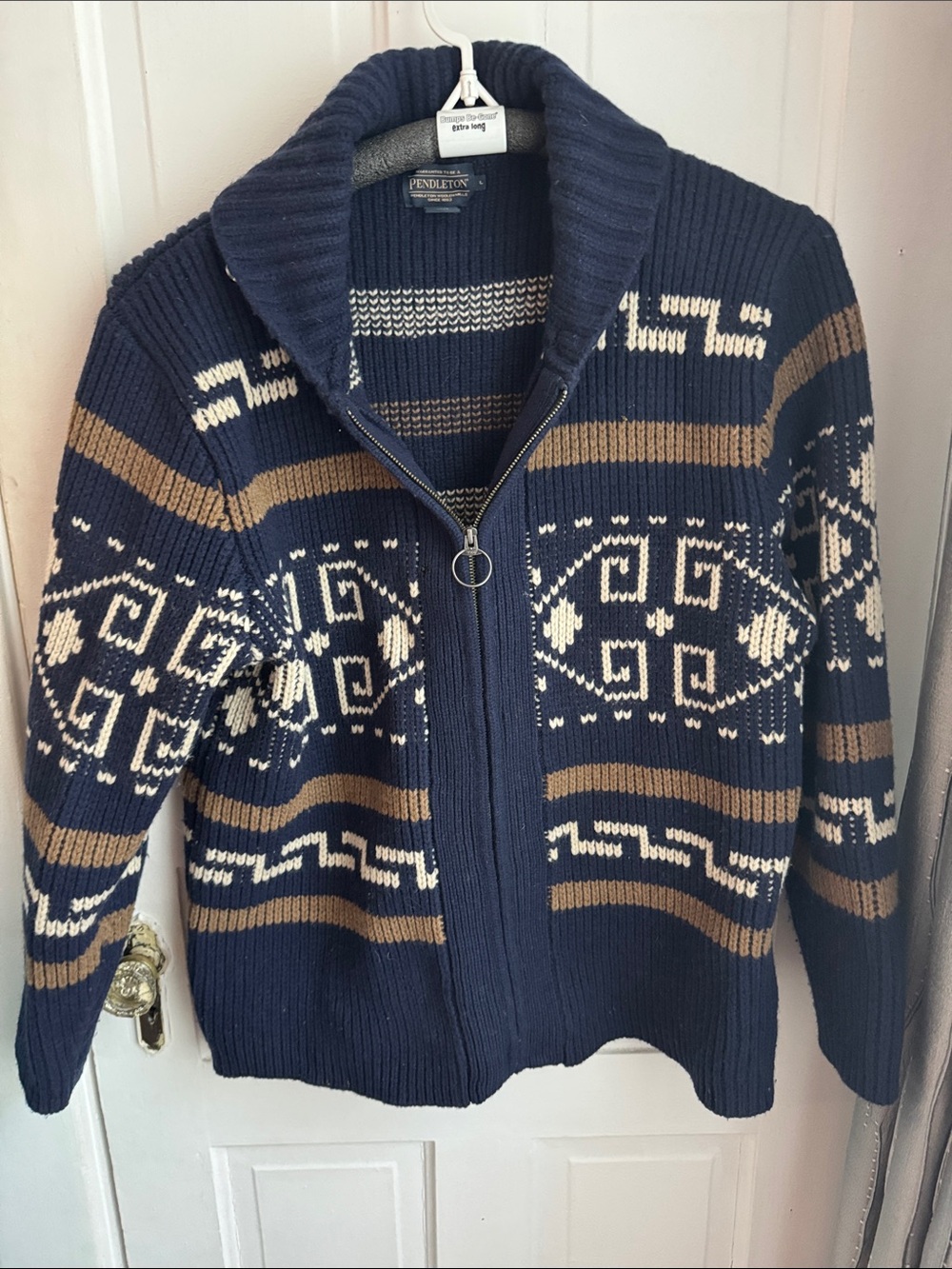 Pendleton Westerly Navy Zip Cardigan-Sweater Jacket. 100% Lambs Wool.